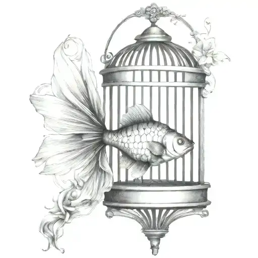 Goldfish Trapped In Bird Cage
