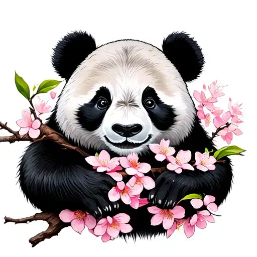Panda On Cherry Blossom Tree