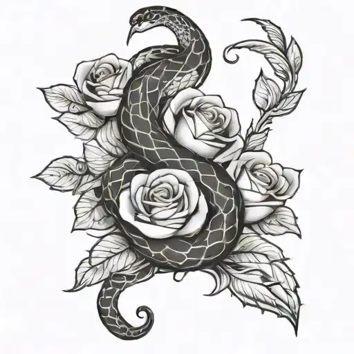 Snake And Two Roses Wrapped