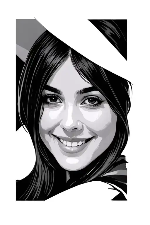 Portrait Of A Womans Face With Long Straight Black Hair That's Smiling