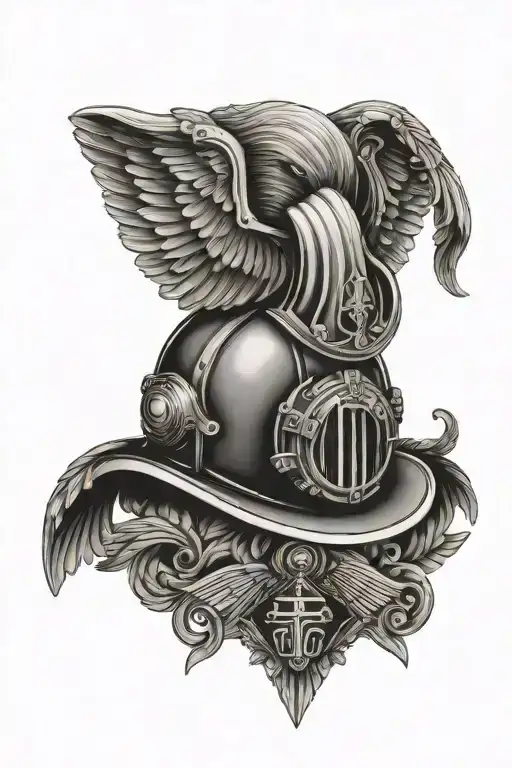 Firefighter Helmet With Wings And Freemason Symbol