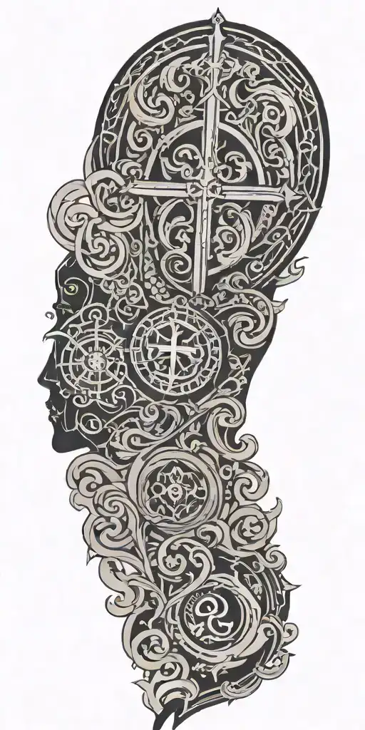 Negative Space Demask With Christian Symbology