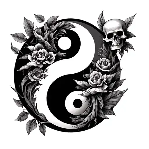 Yin Yang And Skulls Representing Dark Periods