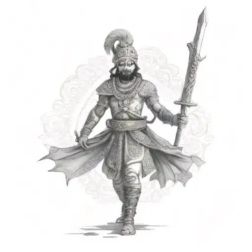 A Powerful Rajput Warrior Wielding A Sword With Intricate Patterns