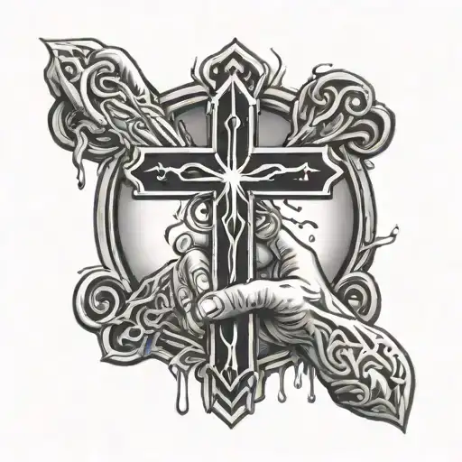 Hand And Blood Holding Christian Cross