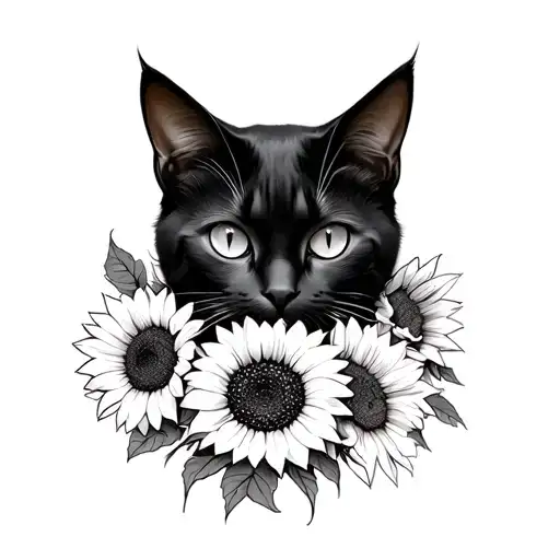 Blavk Cat Amongst Sunflower