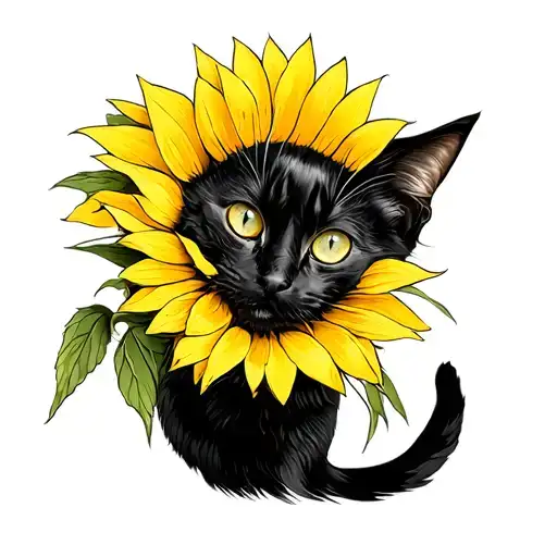 Blavk Cat Amongst Yellow Sunflower