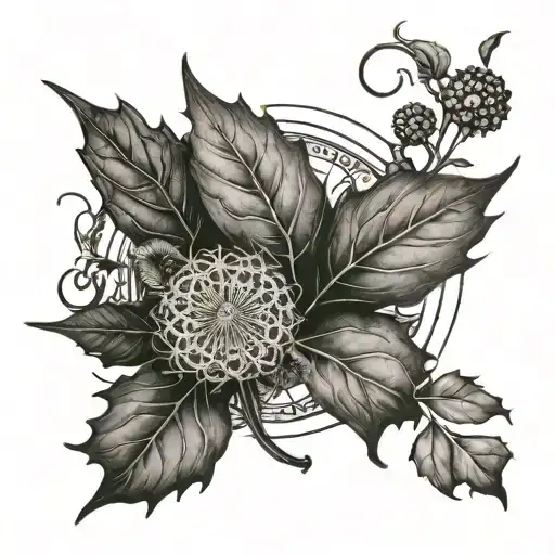 Intertwine Oak Leaf With Dandelion And Crescent Moon