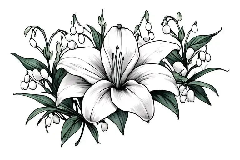 Upper Arm Sleeve Connecting To Lily Of The Valley Tattoo Above Elbow