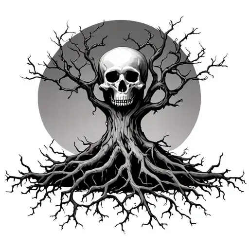 Poison Tree With No Leaves And Roots Entangling Into Skulls