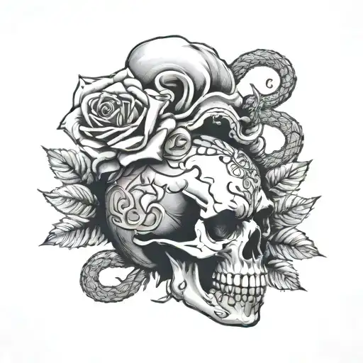 Snake In A Skull With A Rose Crown
