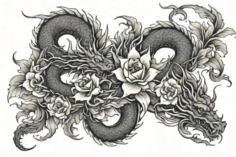 Dragon Flowers Beautiful Bold Chinese