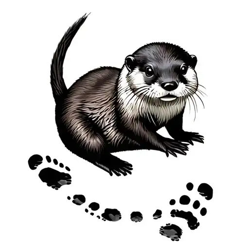 Otter With Baby Footprint