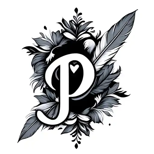 Jp Lettering With Infinite Sign Heart And Feather