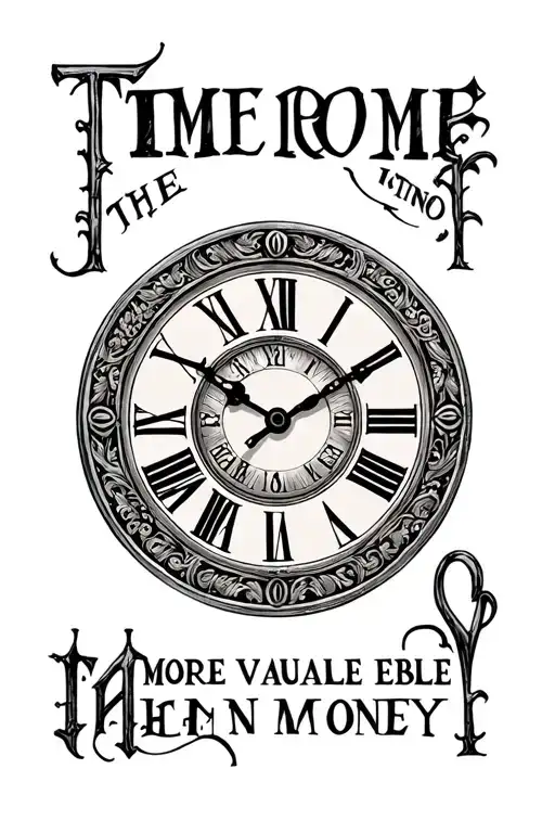 Half Roman Clock With Time Is More Valuable Then Money Wrote Underneath
