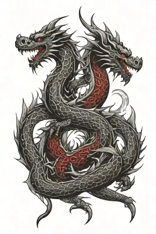Two Dragons In Red And Black Coloring
