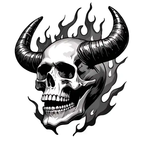 A Skull With Horns Surrounded By Fire