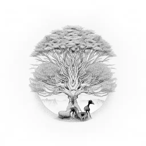 Tree Of Life With Animals Around