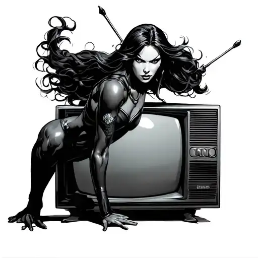 Scarlet Witch Crawling Out Of An Old Fashioned Tv
