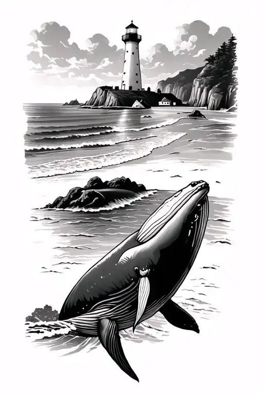 Lighthouse Whale Bay With Cliffs And A Beach Scene