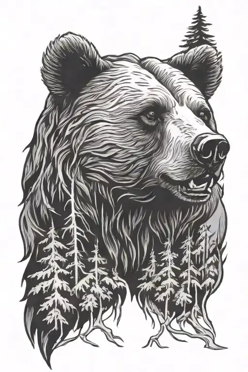 Roaring Bear Made Of Trees