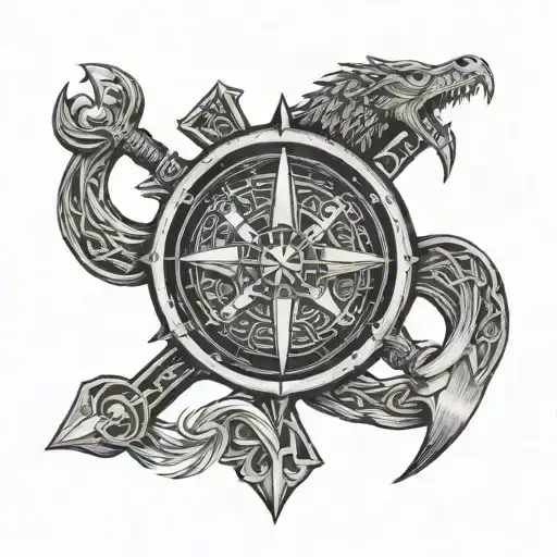 Norse God Oden Viking Tattoo With Norse Compass And Norse Text