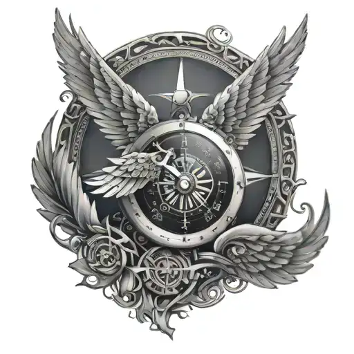 Wings On The Neck With A Compass In The Middle Finger