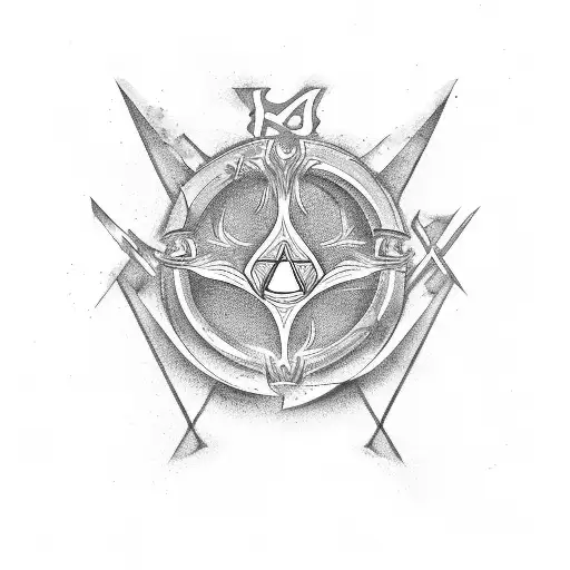 Alchemy Symbol Infused With Witchcraft Elements In A Black-grey Style