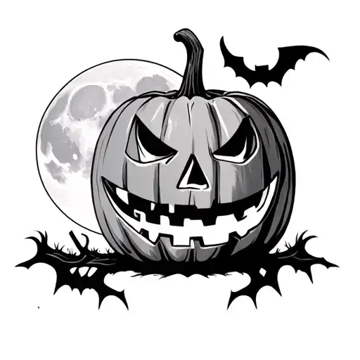 Jack O Lantern And Full Moon