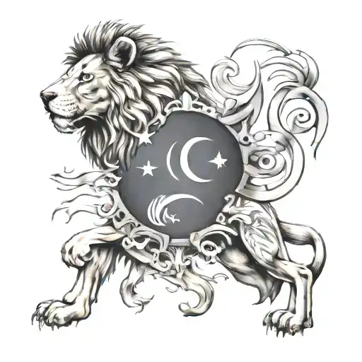 Lion Wolf And Turkish Flag