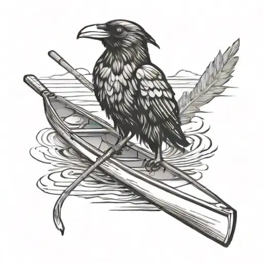 Crow Paddling A Canoe Floating