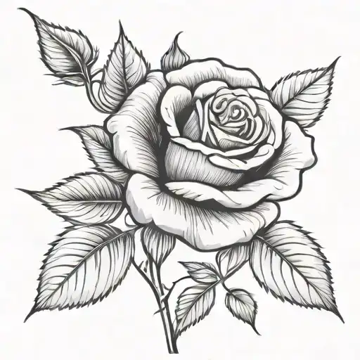 Rose With Long Stem With Leaves