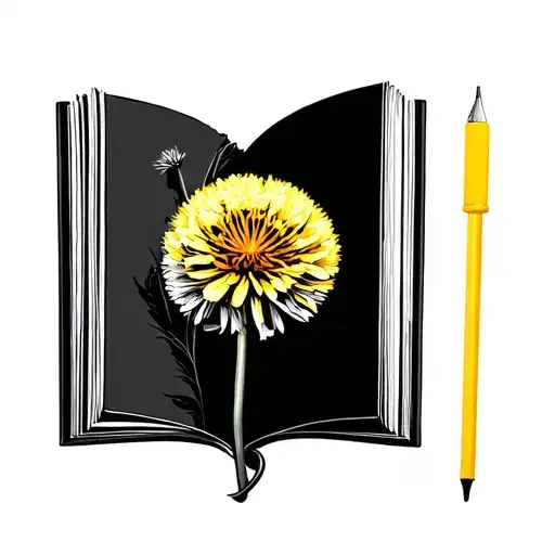 Open Book And Yellow Dandelion Flower Blooming