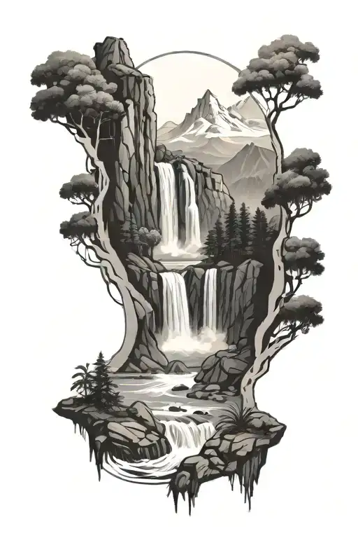 Mountain Waterfall Into Beach Scene