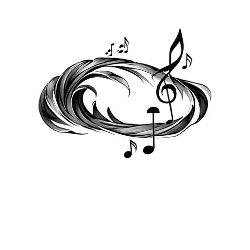 Ocean Wave And Music Note Intertwined