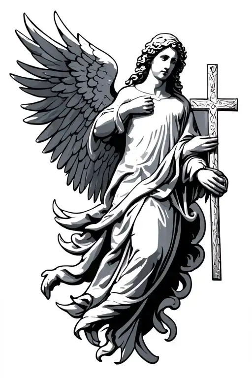Christian Cross With Majestic Angel