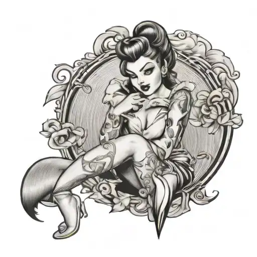 Pin Up Girl Full Body Little Lines