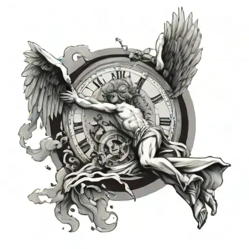 Angel Falling Down With A Clock In Destruction