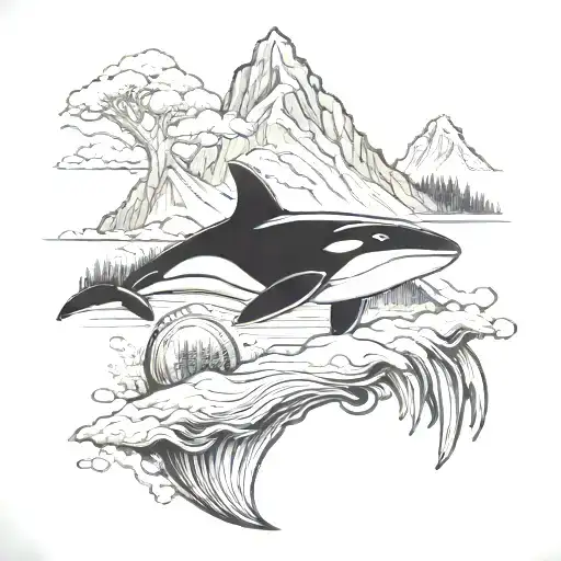 Orca And Bear And Mountain Scene