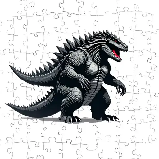 Godzilla Pixel And Puzzle Pieces Arranged