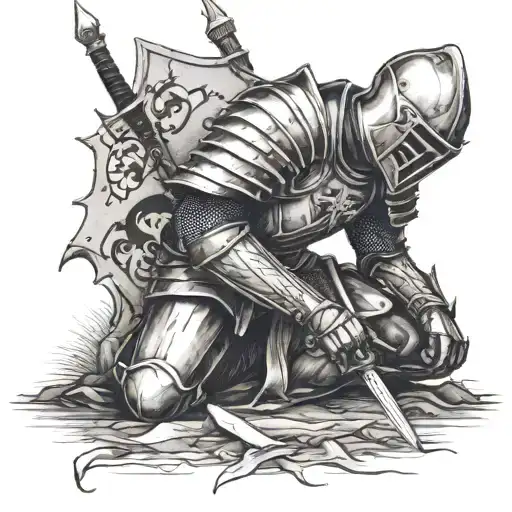 Knight Kneeling With A Sword In The Ground Paying Respect