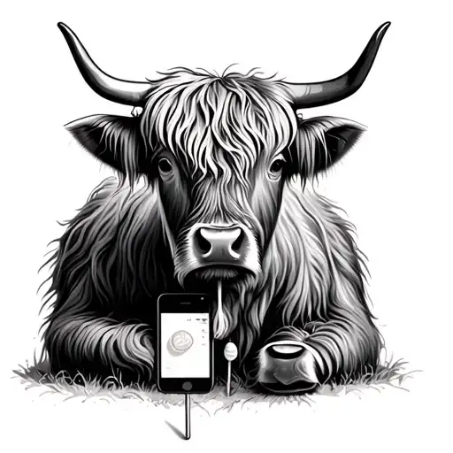 Highland Cow With Lolly Pop And Phone