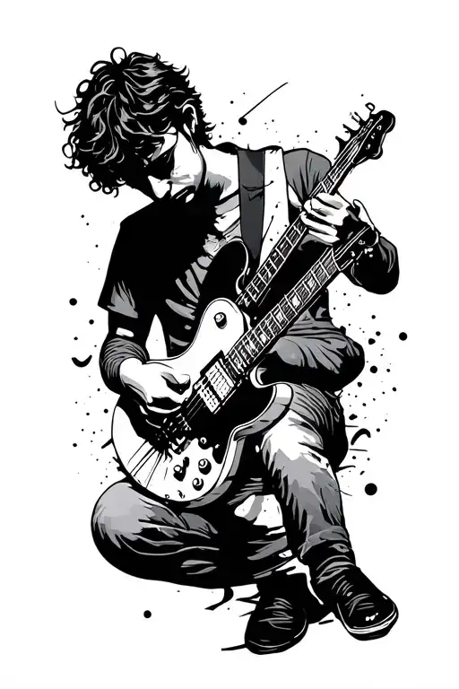 Guy Playing Guitar Silhouette Fine Line