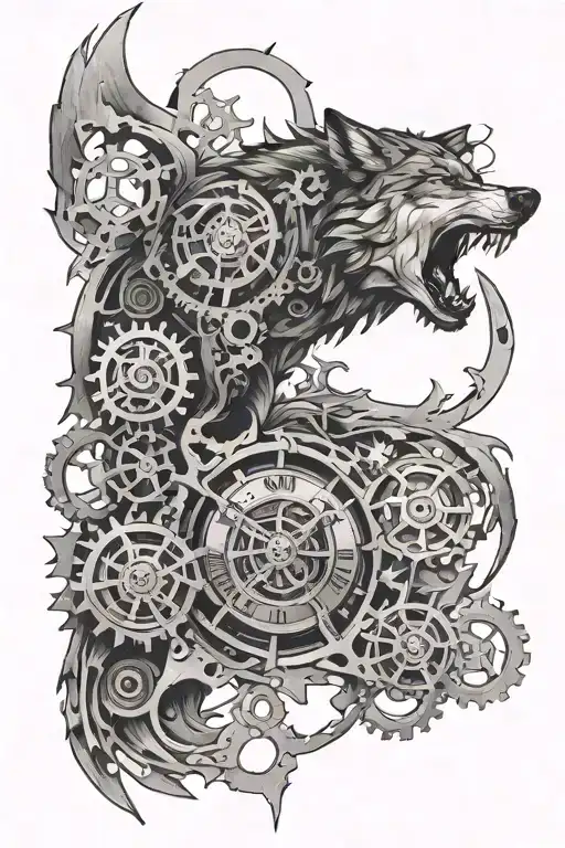 Wolf Ripped Open Showing Clock Cogs Incorporated