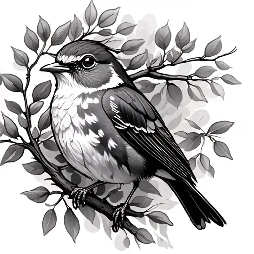 Robin Bird And Willow Tree Branch Surrounded