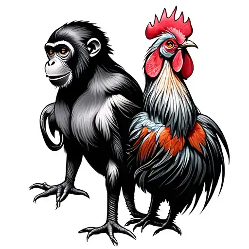 Asian Style 2 Monkeys And Rooster Neck And Head