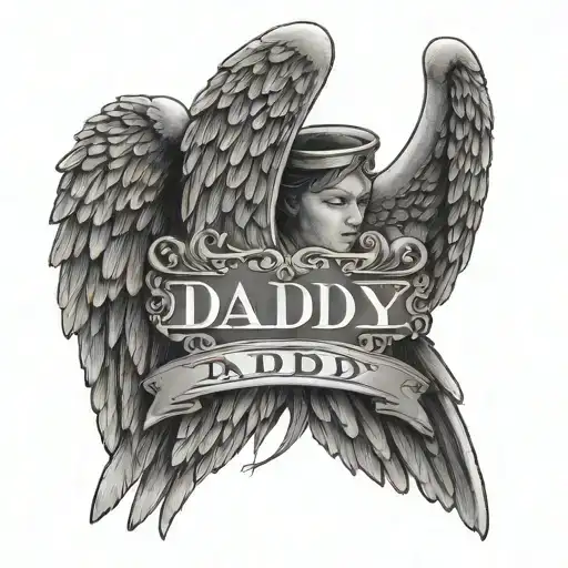 Angel Wings With Halo With The Word 'Daddy' Written Underneath