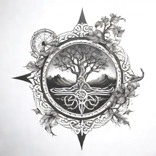 Viking Tree Of Life And Viking Compass