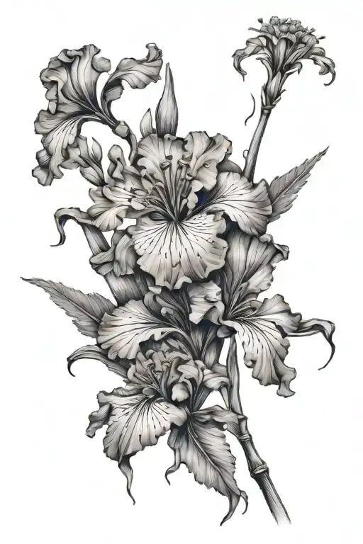 Iris Dandelion Violet Flower Intertwined