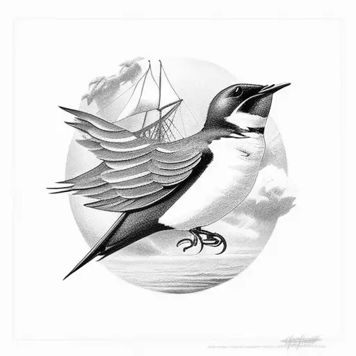 Swallow Bird With Ship